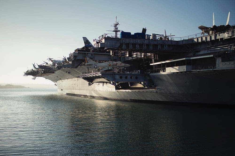 An image of a warship with planes and helicopters used for defence.